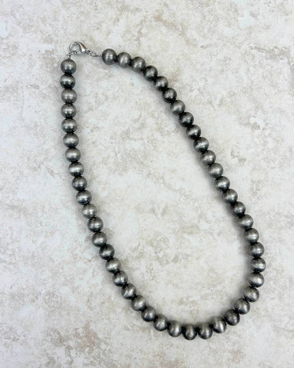 NKS230603-46-SILVER      17 Inches 10mm silver Navajo pearl bead Necklace