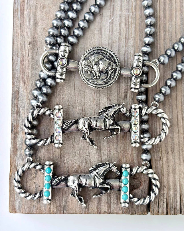 Western Style Navajo Pearl Bead Horse Bit Pendant Necklace