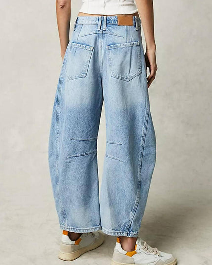 Ladies Mid Rise Wide Leg Barrel Jeans SKP522