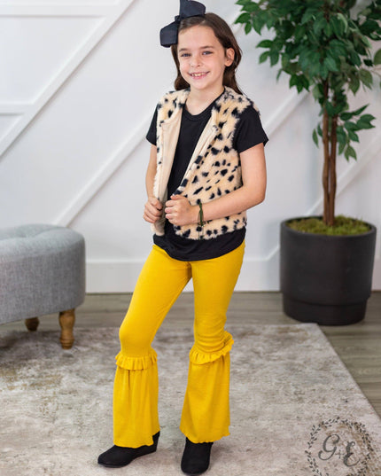 Girls Ruffle My Feathers Flare Pants with Ruffle, Yellow