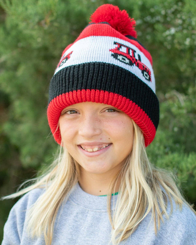 Red Tractor Knit Pom Beanie - Youth
