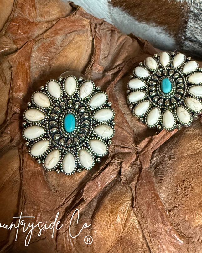 Natural White Stone & Turquoise Earrings