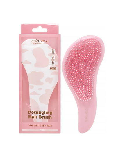 Celavi HRF021 Pink Cow Detangling Wet n Dry Hair Brush - 12