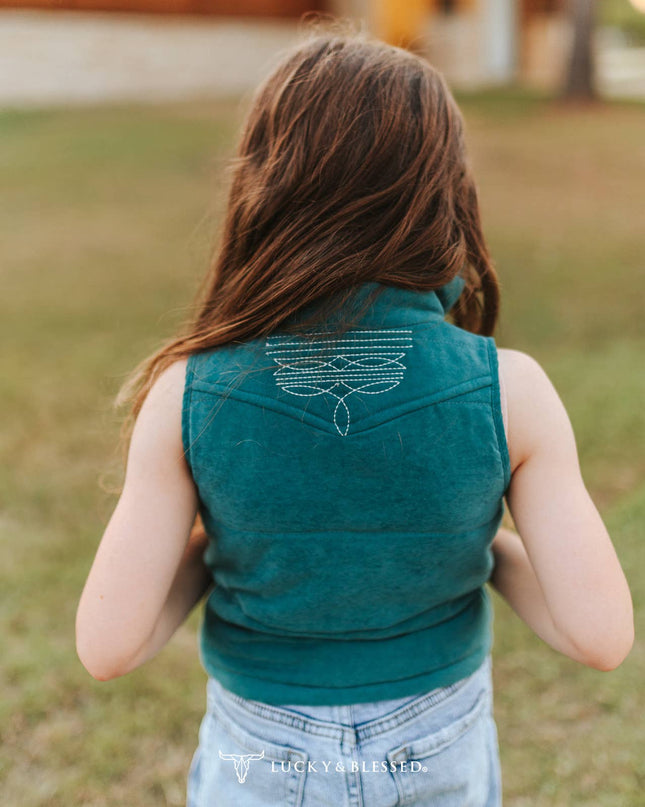 Girls Jade Puffer W Aztec Lining Boot Stitch Detail Vest