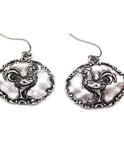 Western Metal Plate Rooster Dangle Earring