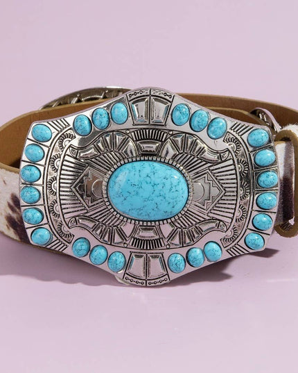 Western Turquoise Concho Buckle Belt