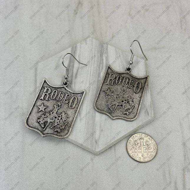 ER241215-01-COPPER             Copper metal western "RODEO'' Earrings