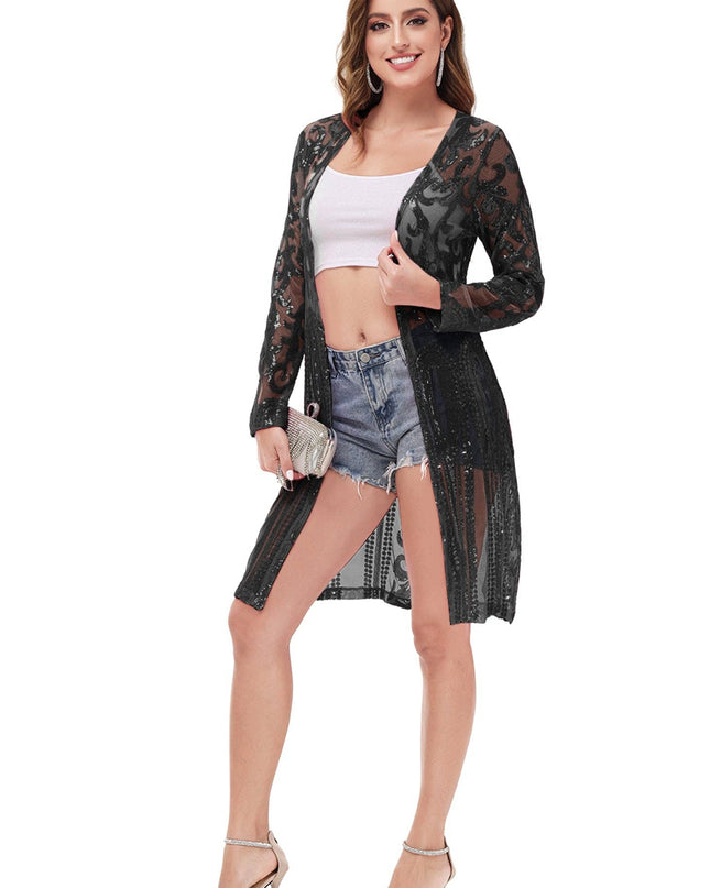 Women's Sparkly Sequin Cardigan Long Sleeve Open Front