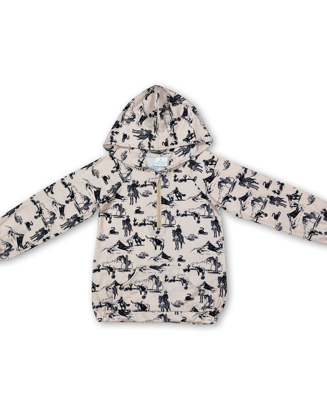 Khaki cactus rodeo western toddler kids hoodie