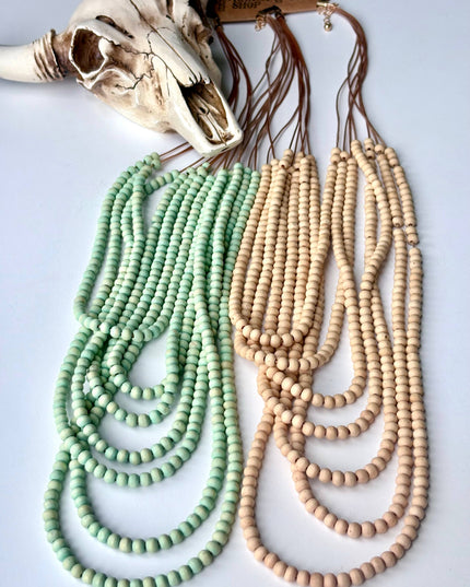 Multi Strand Wood Bead Boho Necklace