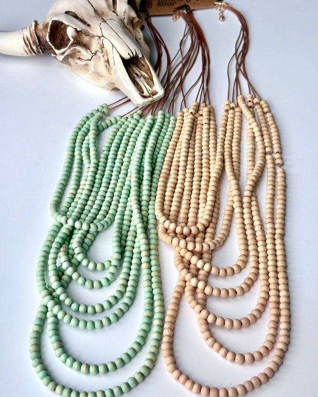 Multi Strand Wood Bead Boho Necklace