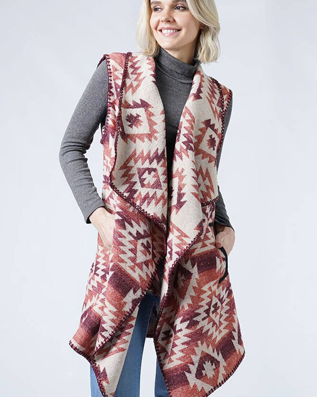 Western Pattern Vest with Pocket