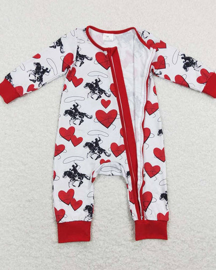 Baby Kids Rodeo Western Zip Valentines Hearts Rompers