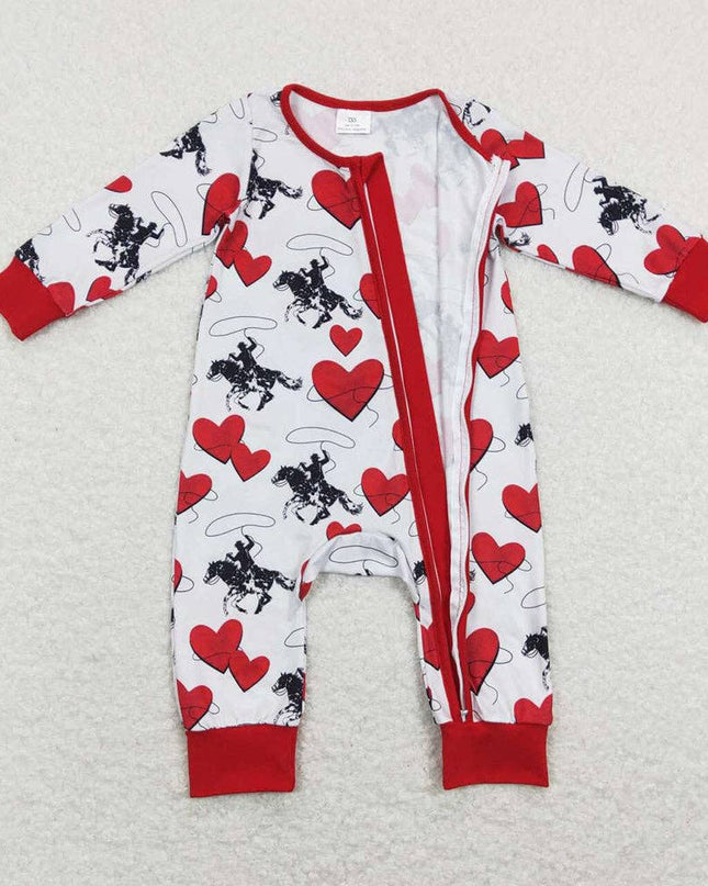 Baby Kids Rodeo Western Zip Valentines Hearts Rompers