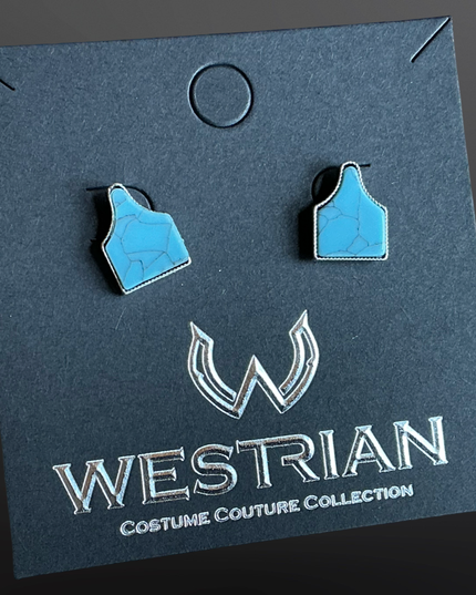 Faux Turquoise Cow Tag Earrings