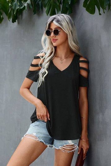 Short Sleeve Cutout Cold Shoulder Top