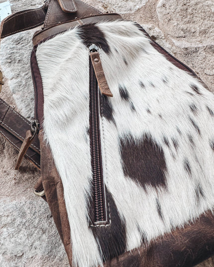 Western Cowhide Leather Sling Bag - travel bag chest bag