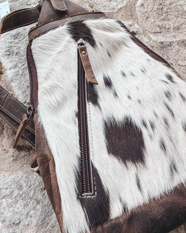 Western Cowhide Leather Sling Bag - travel bag chest bag