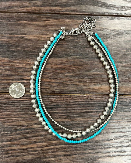 737783, 16" Handmade Silver Navajo Bead Necklace