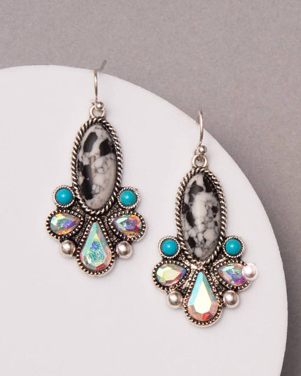 Western Floral Colored Oval Turquoise Blossom Earrings