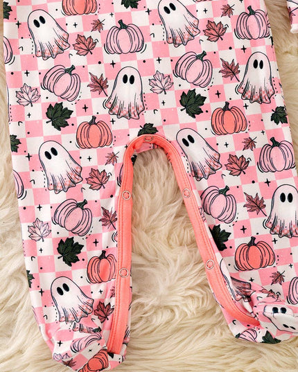 Pink Checkered & ghost printed baby bodysuit. RPG62219 SOL