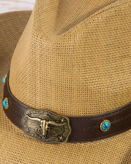 Western Longhorn Strap Turquoise Accent Cowboy Hat