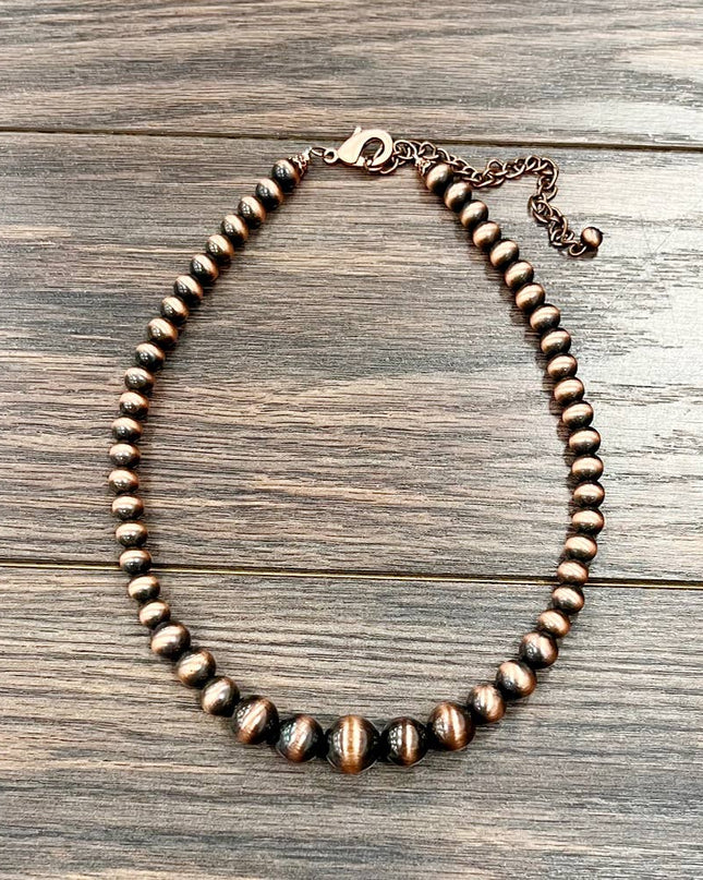 739282, Handmade 16" Copper Navajo Bead Necklace