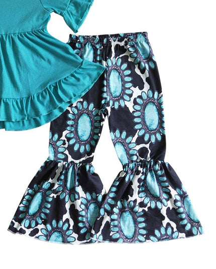 Baby girls turquoise hi-low tunic bell pants clothes