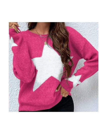 Round Neck Sweater With Five-Pointed Star Print