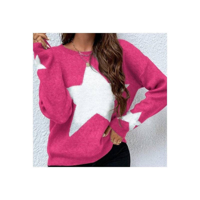 Round Neck Sweater With Five-Pointed Star Print
