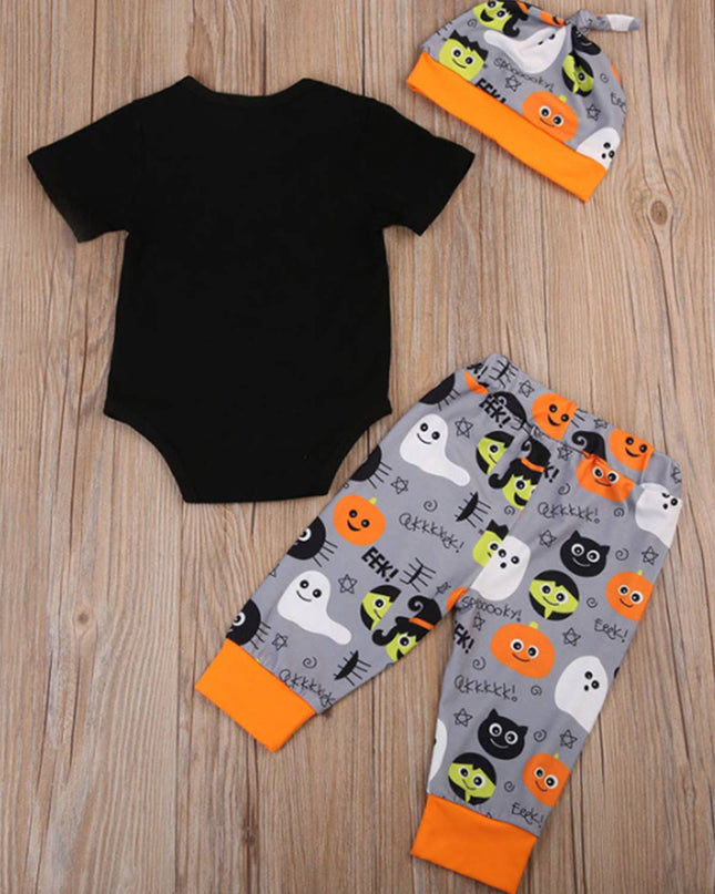 Black Cutest Pumpkin Halloween 3-Piece Baby Outfit Set