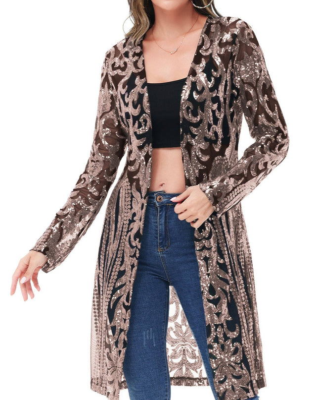 Women's Sparkly Sequin Cardigan Long Sleeve Open Front