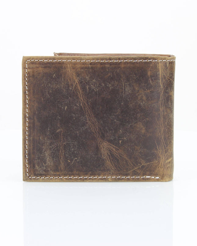 American Bison Oil Pull Up Bifold Wallet Tooled  ABW028