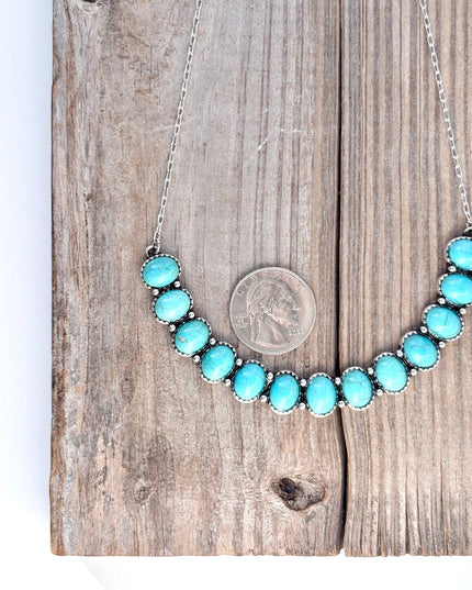Western Style Turquoise Stone Bar Pendant Chain Necklace
