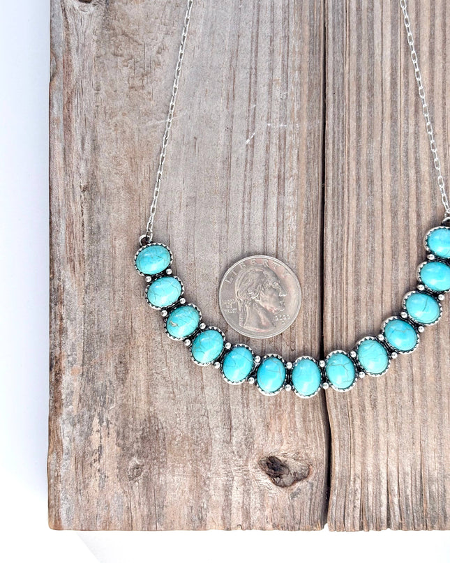 Western Style Turquoise Stone Bar Pendant Chain Necklace