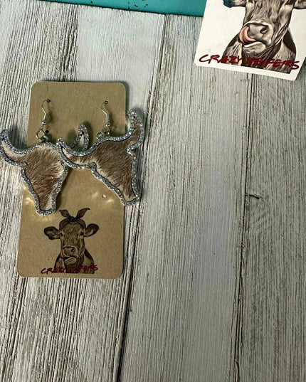 Metal Steer Head Dangle Earrings NEW