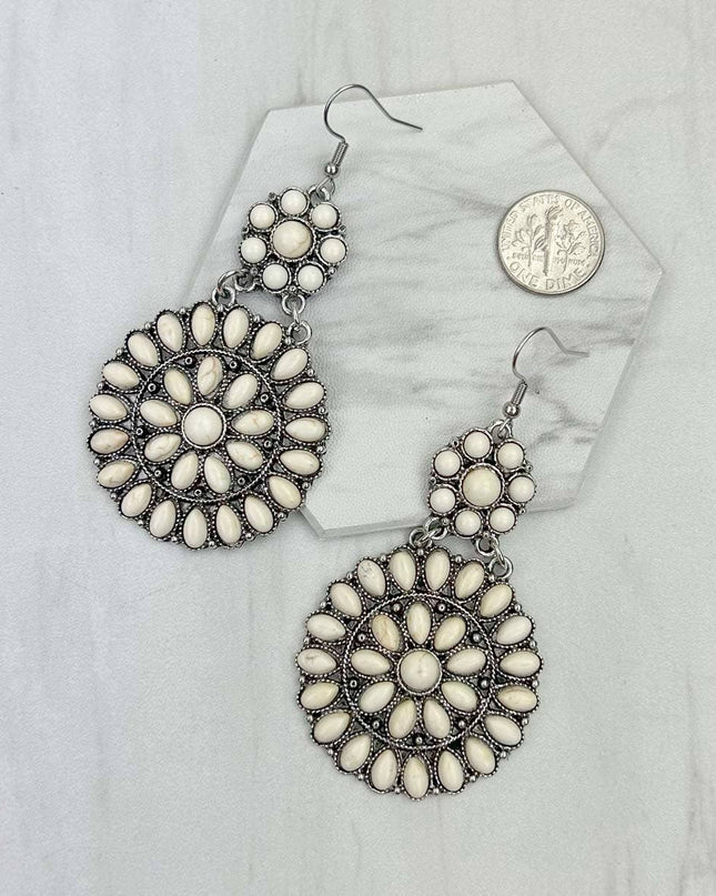 ER231217-85                     Silver metal with blue turquoise stone flower concho Earrings