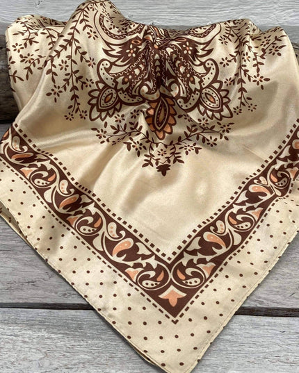 35X35" Tan/Brown Polka Dot & Paisley Wild Rag/Scarf WR445