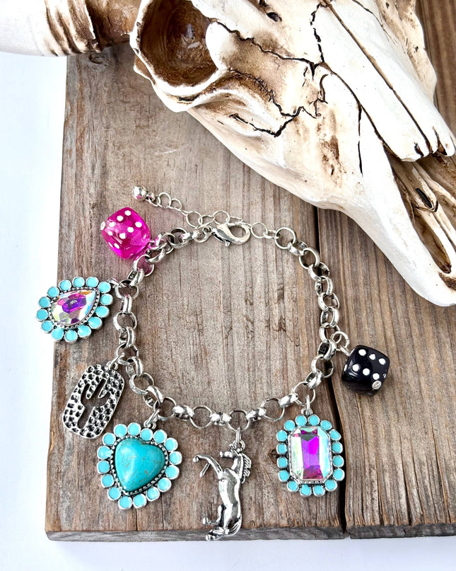 Western Style Multi Charm Chunky Chain Bracelet