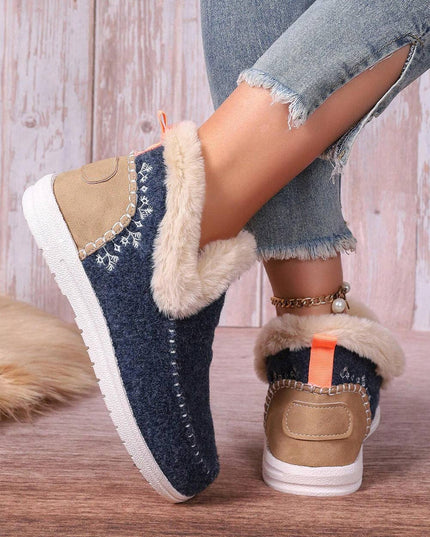 Suede Stitching Patchwork Plush Lined Anklet Boots