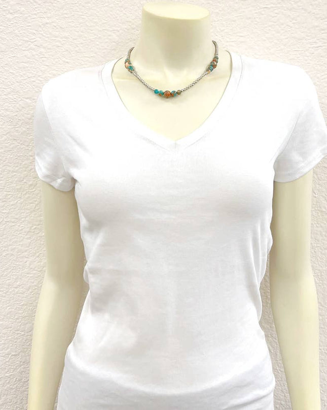 739542, Handmade 15" Sliver Navajo Gemstone Necklace