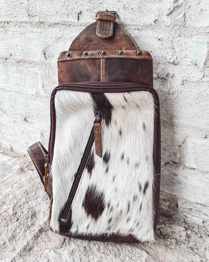 Western Cowhide Leather Sling Bag - travel bag chest bag