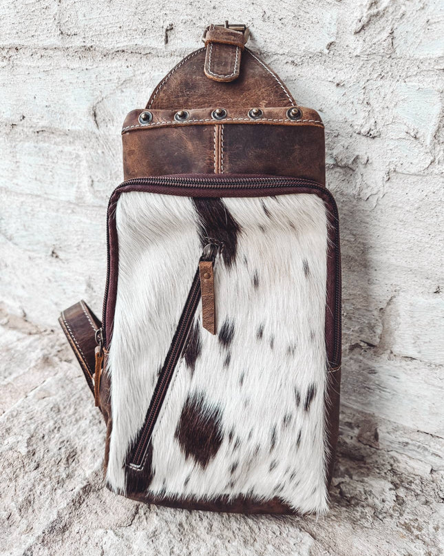 Western Cowhide Leather Sling Bag - travel bag chest bag