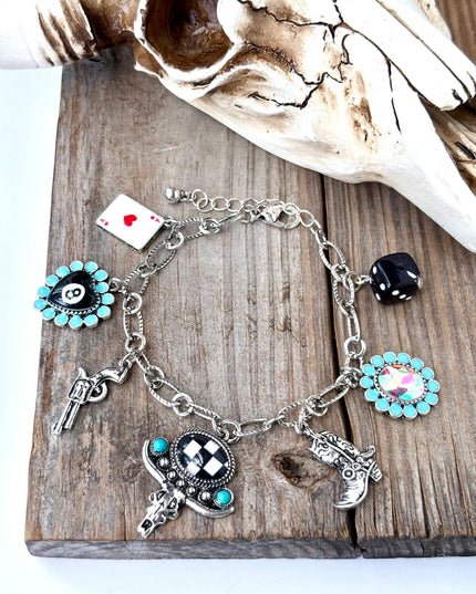 Western Style Multi Charm Chunky Chain Bracelet