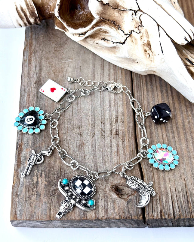 Western Style Multi Charm Chunky Chain Bracelet