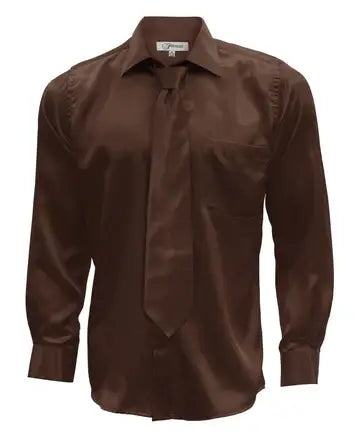 Ferrecci - Men's Regular Fit Satin Shirt, Tie & Hanky Set