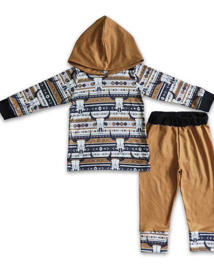 Skull cow aztec boy hoodie western set
