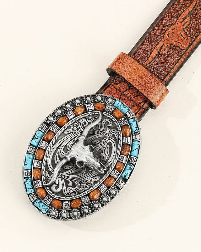 Western Bull Monogram PU Leather Belt MOQ 3pcs ZK1313