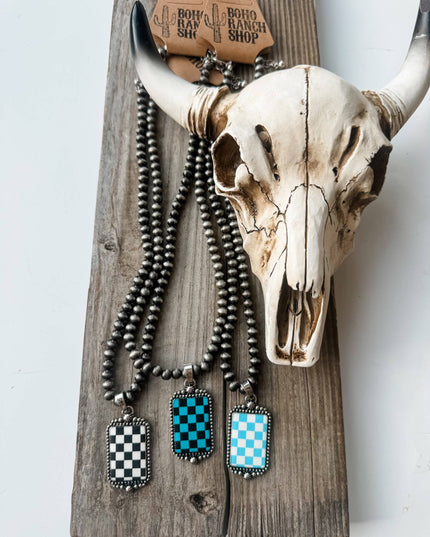 Western Checkered Pendant Necklace 