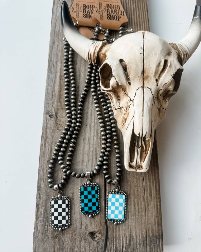 Western Checkered Pendant Necklace 